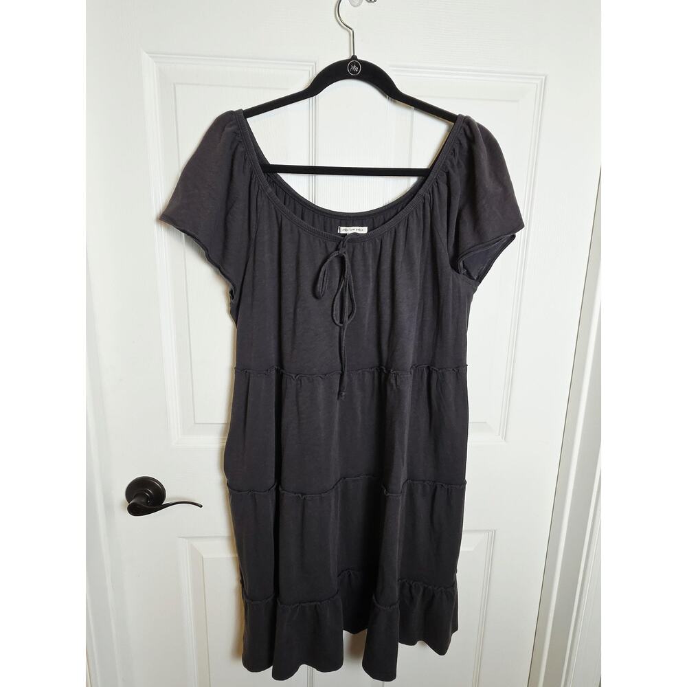 American Eagle Outfitters Dress Womens Medium Gray Tiered Swing Ruffle Hem Boho